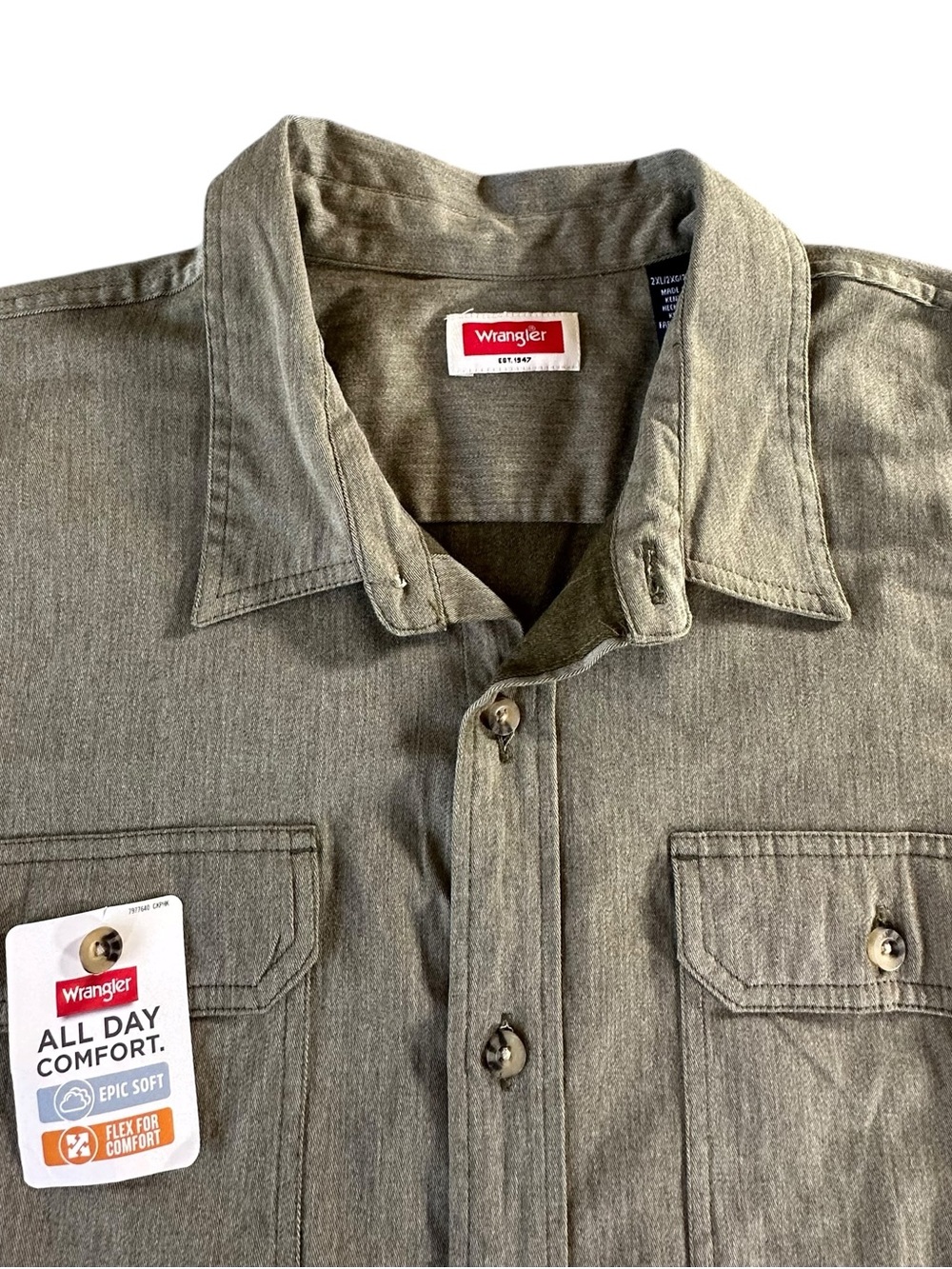 Wrangler Olive Green Long-Sleeve Button-Down Shirt 2XL NWT - Picture 2 of 13